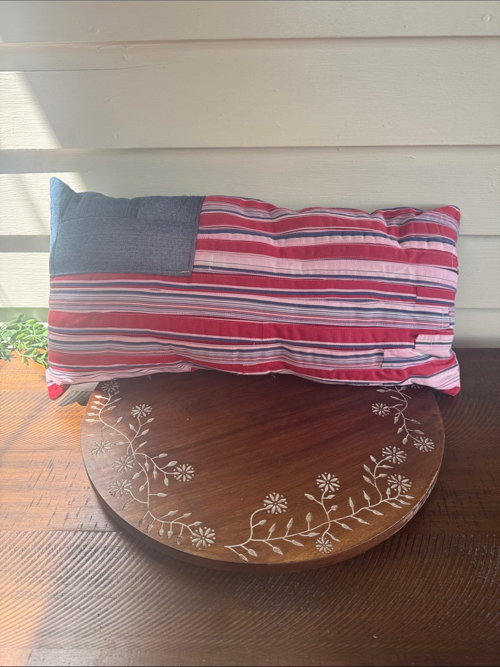 Vtg Handmade Patchwork Flag Pillow